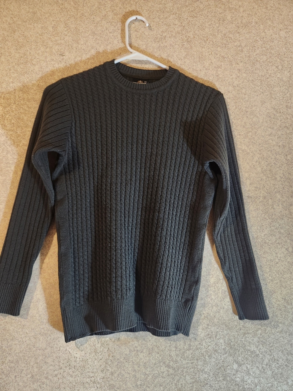 Men's Dark Gray Cable Knit Crewneck Sweater